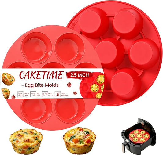 CAKETIME Silicone Muffin Pans for Air Fryer, Oven Baking Nonstick | Food-Grade, for Egg Bites, Muffins, Cupcakes, Mini Quiche 2 Pack