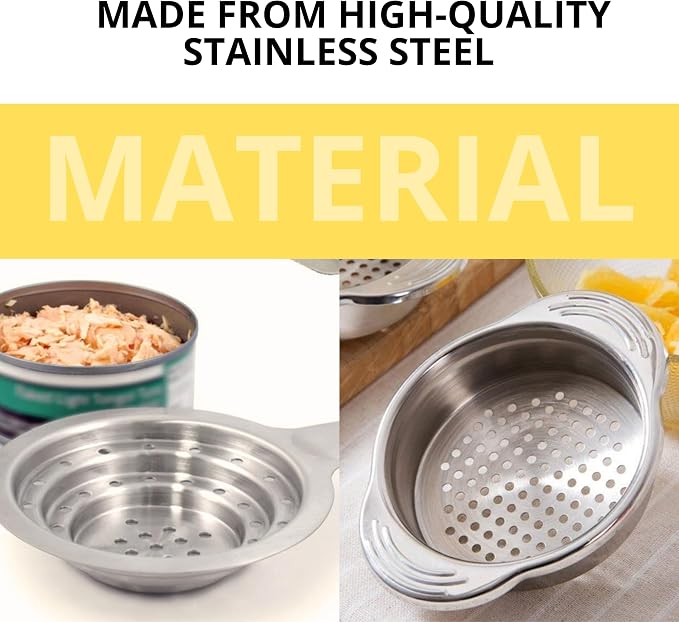Pack of 2 Universal Can Colanders – Multipurpose Food Grade Colander with Handle for Large and Small Cans Vegetable Fruit Tuna Fish Strainer Small Strainer Set Stainless Steel