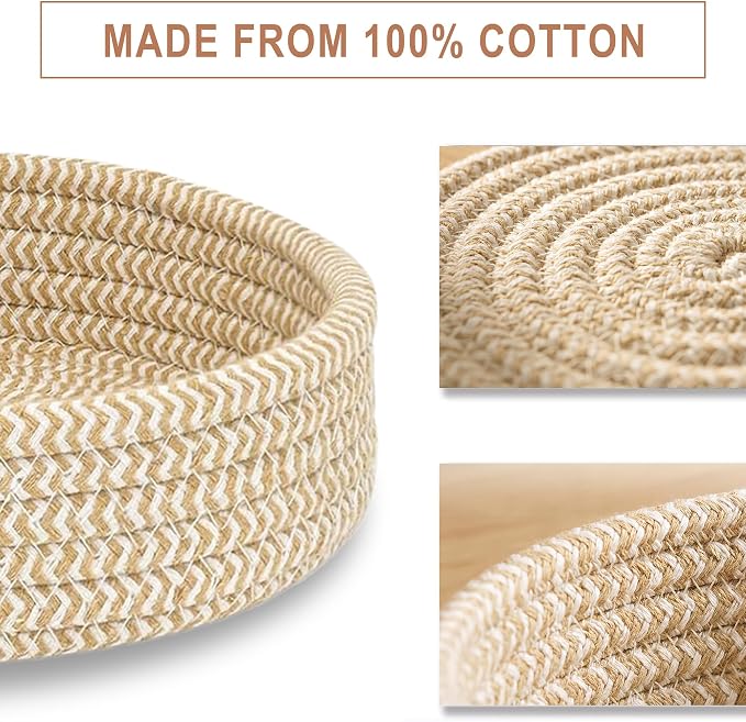 Coga Trivets for Hot Dishes, 5 Pack 7 Inch Cotton Hot Pads for Kitchen with Storage Basket, Round Pot Holders for Kitchen, Heat Resistant Mats for Countertop, Pots and Pans, Farmhouse Decor, Mix Beige