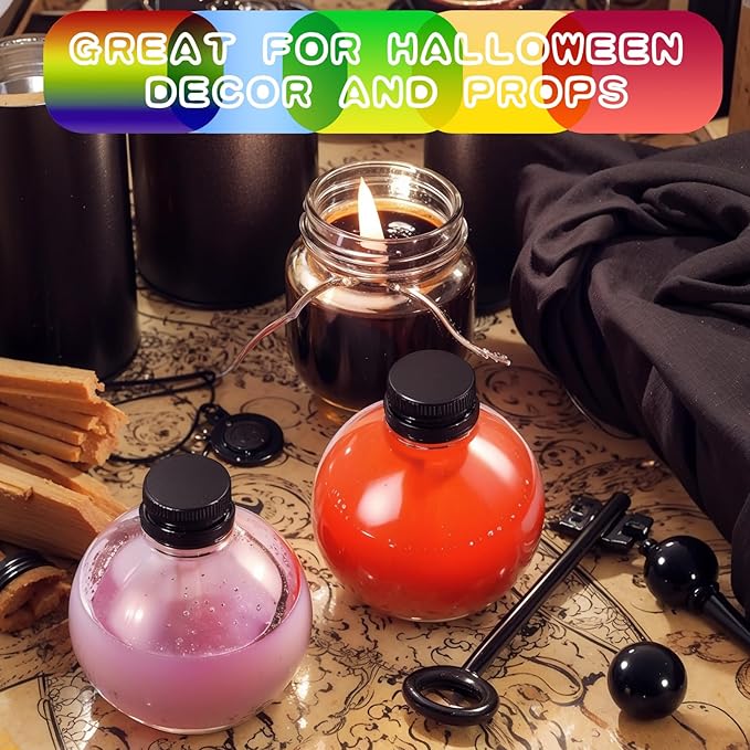 Layhit 24 Pcs Spherical Plastic Potion Bottles Ball Shape Round Bottles 3.4 oz Sand Art Jar with 5 Funnels Decorative ‌container Candy Jar for Valentines Birthday DIY Crafts (Black,Aluminum Lid)