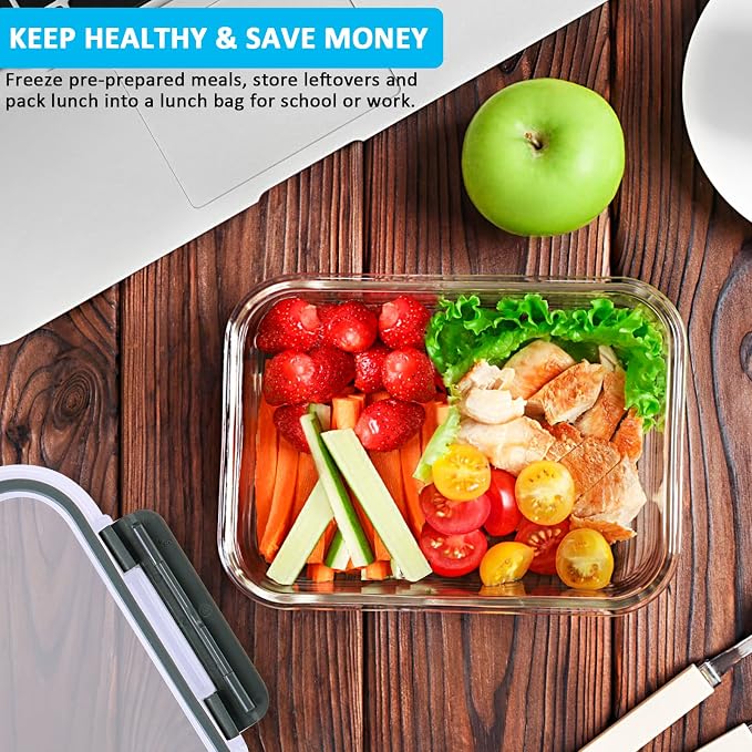 M MCIRCO 5 Pack,30 oz Glass Food Storage Containers with Lids, Gray | Glass Meal Prep Containers,Airtight Lunch Containers with Lids, Microwave, Oven, Freezer and Dishwasher Friendly, BPA Free