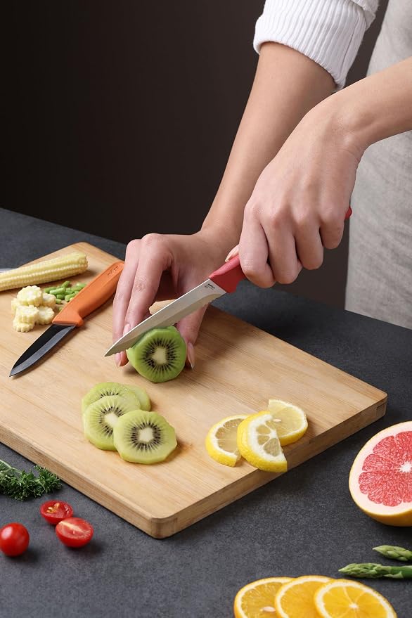 Zyliss Classic 2 Piece Paring Knife Set with Straight & Serrated Blades, Stainless Steel 15° Hollow-Ground Edge, Ergonomic Wheat Straw Handles, Blade Covers Included