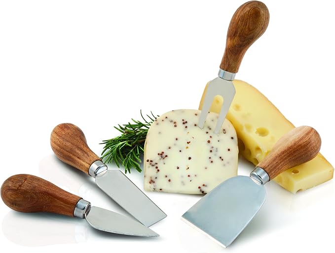 Twine Gourmet Cheese Knives - Stainless Steel Knife Set - Charcuterie Tools Cheese Board Accessories - Stainless Steel and Wood, Set of 4