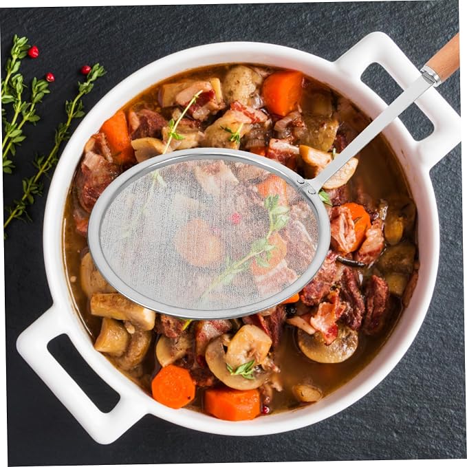 PRETYZOOM Kitchen Colander Ladle Hand Strainer Slotted Spoon Stainless Steel Oil Filter Spoon Cooking Strainer