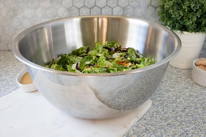 Fox Run Stainless Steel Mixing Bowl, 10.75 Quart Capacity Large Metal Bowl | Prep, Mix & Serve | Large 10.75 Quart Capacity | Durable Stainless Steel | Dishwasher Safe | Smudge & Scratch Resistant Bowl