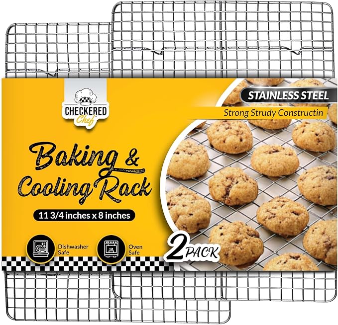 Checkered Chef Cooling Rack for Cooking and Baking - 8” x 11 ¾" Set of 2 Stainless Steel, Oven Safe Grid Wire Cookie Cooling Racks | Stainless Steel, Oven Safe, Grid Wire Design
