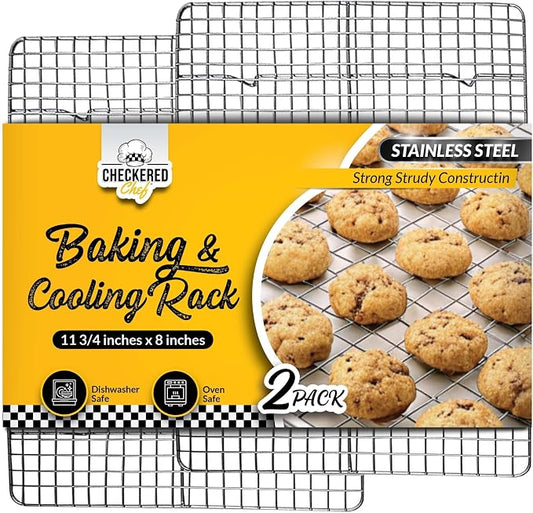 Checkered Chef Cooling Rack for Cooking and Baking - 8” x 11 ¾" Set of 2 Stainless Steel, Oven Safe Grid Wire Cookie Cooling Racks | Stainless Steel, Oven Safe, Grid Wire Design