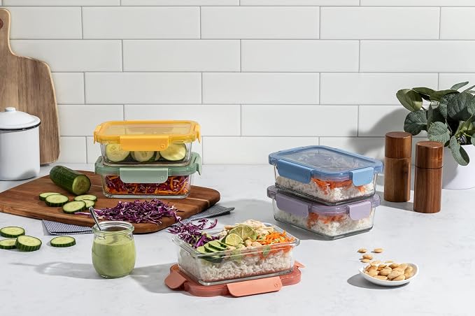 Ello Color Lock 3.4 Cup Glass Meal Prep Containers & Lids, 5 Pack, Desert Festival