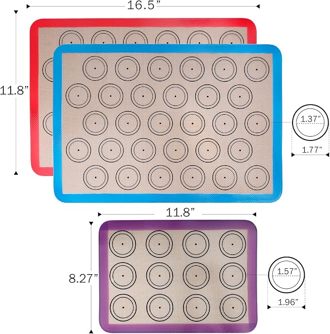 STATINT Silicone baking Mat, Non-Stick Food Safe Set of 2 Half Sheet Reusable Heat Resistant Liner +1 Quarter Reusable Baking Mat for Macarons, Cookies, Pastries, Bread, Meat
