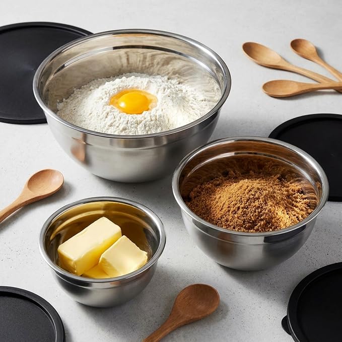 Table Concept Mixing Bowls with Airtight Lids, Stainless Steel Nesting Bowl Set for Space Saving Storage, Ideal for Cooking, Baking, Prepping & Food Storage