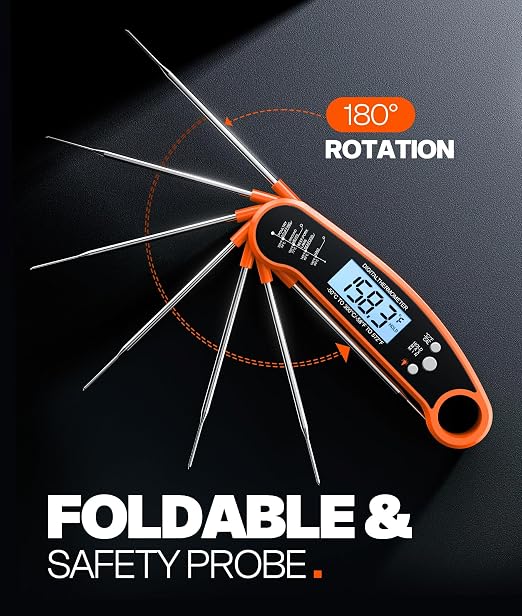 Meat Thermometer Digital – Instant Read Food Thermometer for Grilling, BBQ, Air Fryer, Smoker, Candy Making with Foldable Probe, Kitchen Gadgets, BBQ Essentials, Gift for Dad, Men, Orange