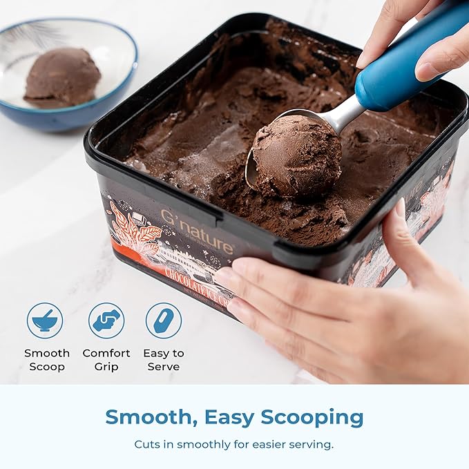 OOU Ice Cream Scoop, Stainless Steel Dessert Scoop with Premium Zinc Alloy Construction, Comfortable Ergonomic TPE Non-Slip Grip Handle, Blue