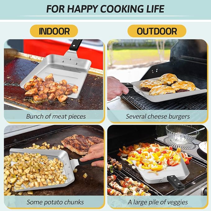 HaSteeL Griddle Metal Spatula, Large Stainless Steel Griddle Food Mover, Smash Burger Turner, Food Shovel Scraper, Ideal for Flat Top Teppanyaki Stir-frying Grilling Cooking BBQ, Dishwasher Safe, 2 PC