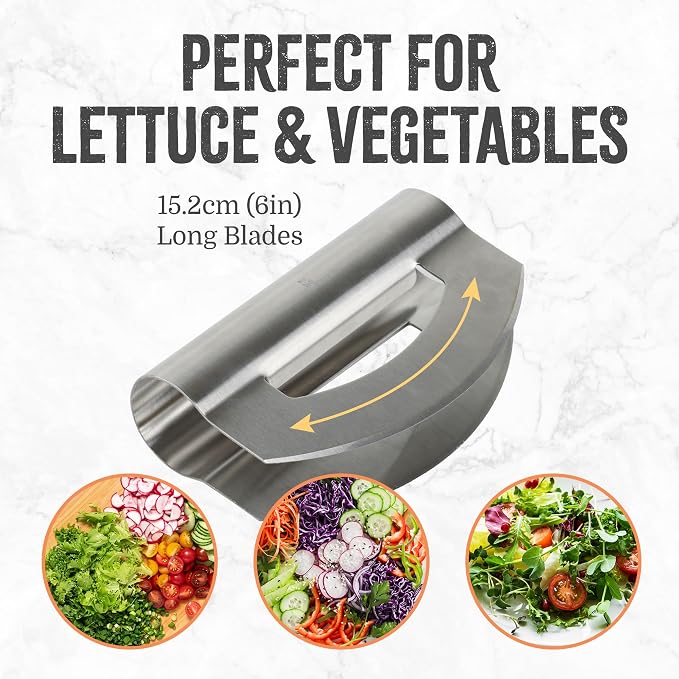 Mindful Design Salad Chopper Tool, Mezzaluna Knife Stainless Steel Vegetable Rocker With Blade Covers