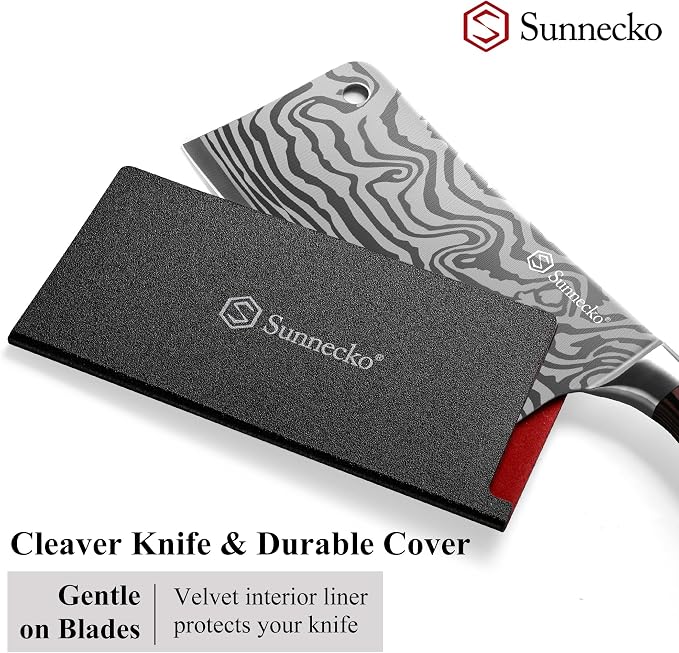 Sunnecko 7” Cleaver Knife, 12° Edge High Carbon Steel Meat Cleaver with Pakkawood Handle, Multipurpose Chef Knife for Meat Cutting&Vegetable, Butcher Knife with Sheath, Premium Gift for Cooks
