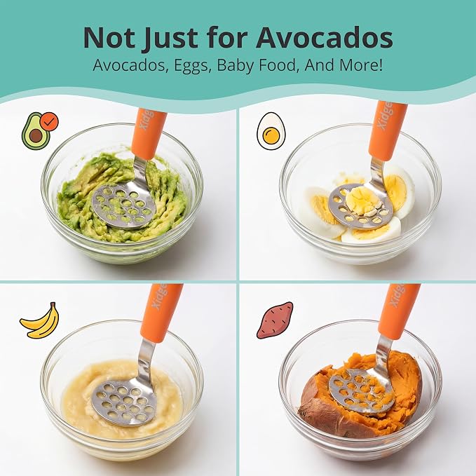 Mini Avocado Masher, Heavy Duty, Kitchen Utensil. Stainless Steel, Tiny Masher, Compact Mini Masher for Avocado - Effortless Guacamole Preparation, Dishwasher Safe (Orange)