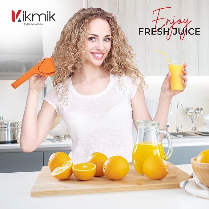 Lemon Squeezer - CitrusEase Foldable Hand Juicer: Effortless Juicing with Space-Saving Ergonomics Design – Manual Lemon Juicer with Sideways Pivot for Maximum Juice Yield- (Orange)