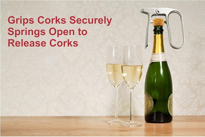 HIC Kitchen Bar Champagne Opener, Spring-Action Design, Easy Removal For Natural And Synthetic Champagne Corks, Sparkling Wine Accessory