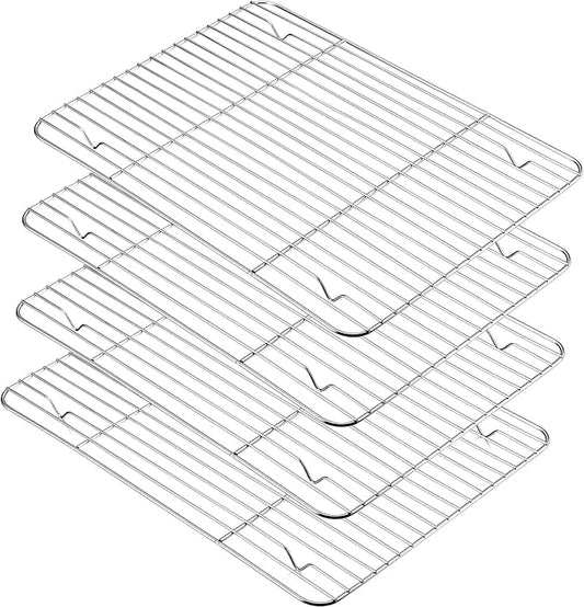 P&P CHEF 4 Pcs Baking Wire Rack for Cooling, 15.3 Inch | Rectangle Cooling Racks for Cooking and Roasting, Fit for Oven Pan, Healthy & Non-Toxic, Rust Free & Dishwasher Safe