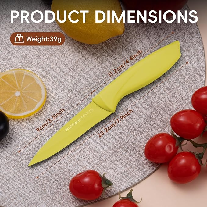 Paring Knife set, 4-piece set of 3.5-inch yellow knives. | Straight blade with pointed tip design PP plastic ergonomic handle Specifically designed for cutting fruits and vegetables