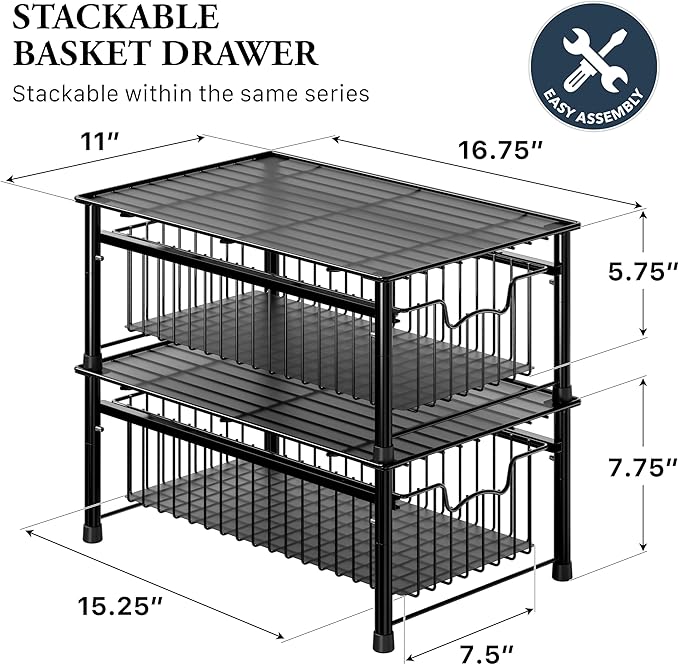 Simple Houseware Stackable Basket Drawer, Black