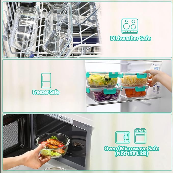 M MCIRCO 10 Pack Glass Food Storage Containers with Lids, Green | Glass Meal Prep Containers,Airtight Lunch Containers with Lids, Microwave, Oven, Freezer and Dishwasher Friendly, BPA Free