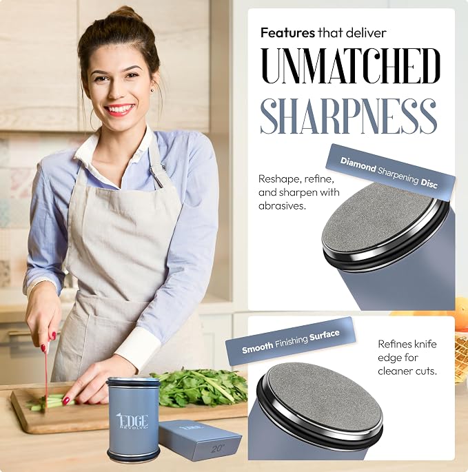 Rolling Knife Sharpener Kit, Magnetic 15° & 20° Angle Guides, Diamond & Ceramic Discs, Manual Rolling Knife Sharpener Tool for Razor-Sharp Kitchen gadgets, Chef & Outdoor Knives (Gray Blue)