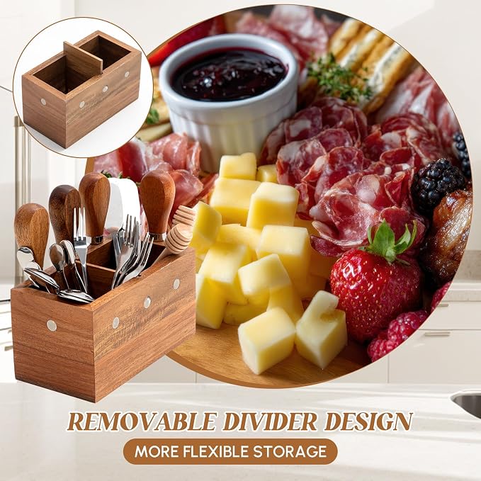 Hushee 46 Pcs Charcuterie Boards Accessories with Magnetic Acacia Wood Holder Wooden Cheese Knife Set for Wood Handle Knives for Cheese Knife Slicer with Tongs, Spoons, Forks, Honey Dipper (Style 3)