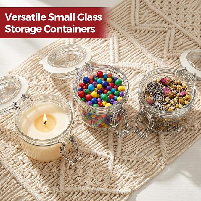 Small Glass Containers with Airtight Lids 4 oz 6 Pack Mini Jam Jars | Small Size, Labels Included, Jam Jelly Honey Jar, Wedding Favors,Handmade Candles,Diy Crafting,Leak Proof,BPA-Free