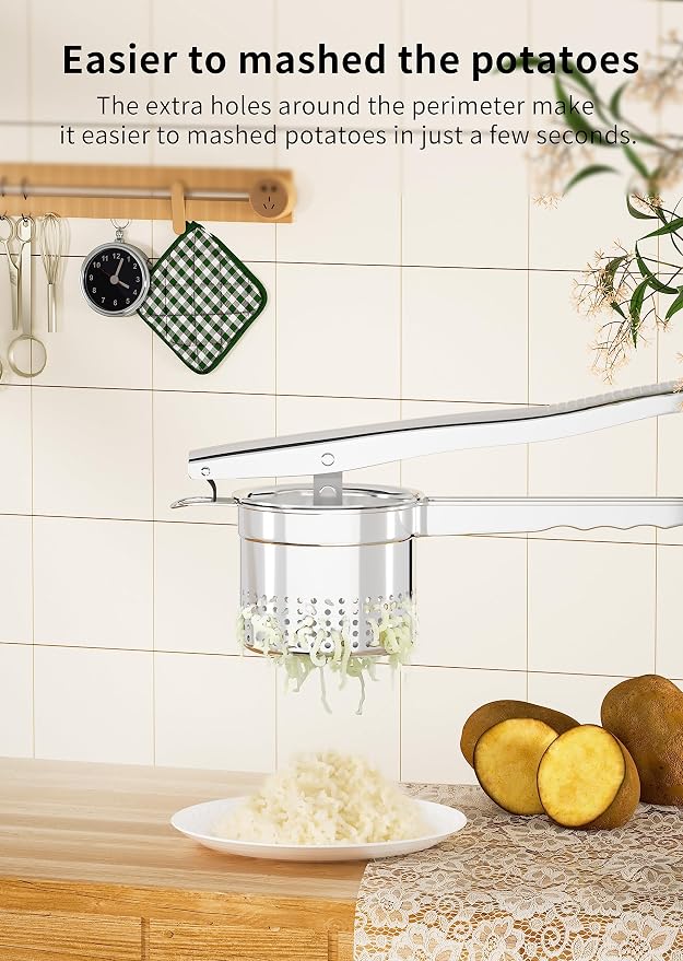 GloTika Large 15oz Potato Ricer, Heavy Duty Stainless Steel Potato Masher with Ergonomic Handle, Masher and Ricer Kitchen Tool for Mashed Potatoes, Noodle Maker