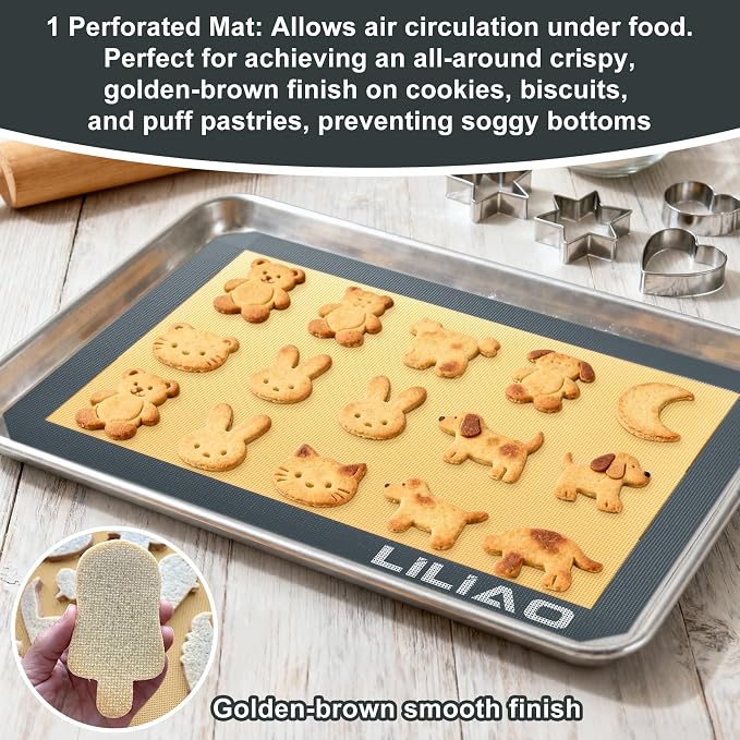 LILIAO Silicone Baking Mat, 3-Pack Non-Stick Reusable Baking Mat, Oven Baking Sheet for Making Cookies, Macaroons, Bread and Pastry (Gray)