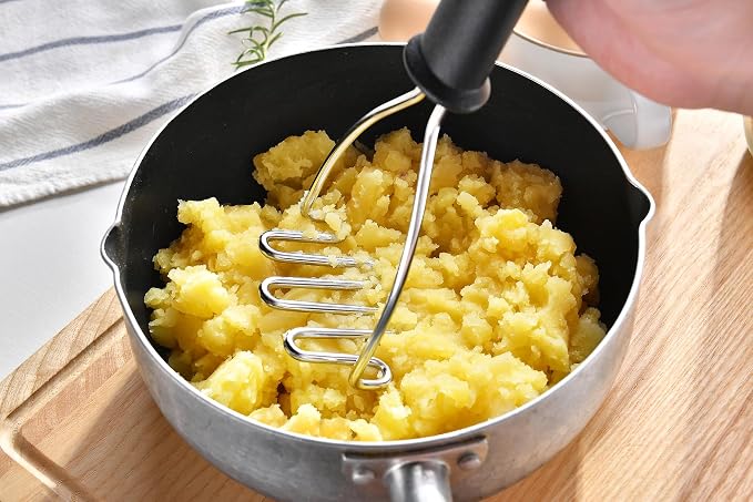 Potato Masher - Stainless Steel Wire Kitchen Tool for Mashing Vegetable, Food, Bean, Avocado - Dishwasher Safe