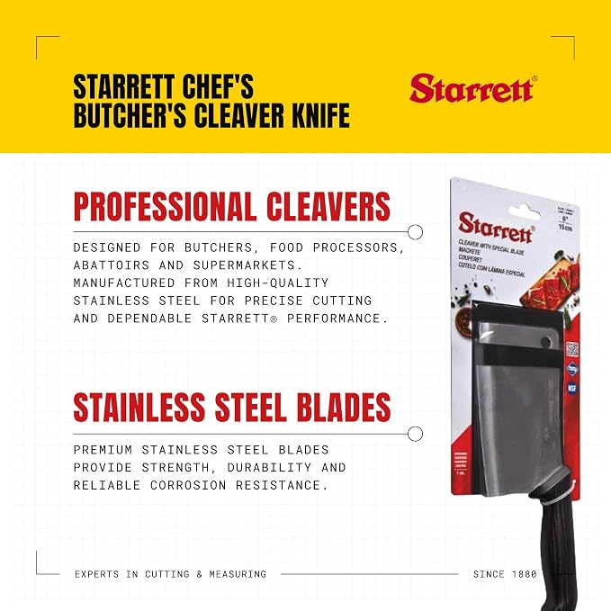 Chef's Cleaver Knife - BKW509-6 Wide Rectangular 6" (150mm) Professional Kitchen Knife Blade - White Handle Ultra Sharp Vegetable & Meat Butcher Cleaver