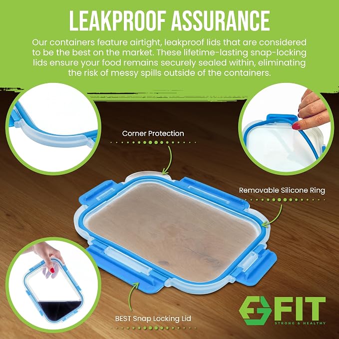 Glass Meal Prep Containers 2 and 3 Compartments, Leak-Proof, 32 oz, 4 Pack | Food Storage Bento Box, Lunch Containers Set, Snack Boxes, Portion Control, Dishwasher Oven Freezer Safe, Airtight Lids Blue