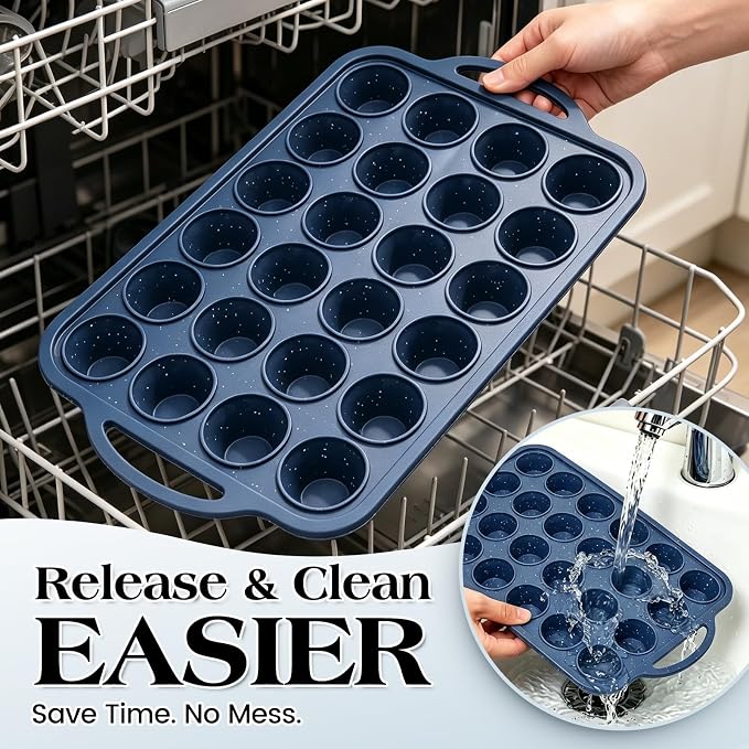 Vinino 24 Cup Silicone Muffin Pan with Metal Reinforced Frame | Nonstick, Food Grade Silicone, Easy Release, Oven Safe, Up To 446°f, Dishwasher Safe, Perfect for Muffins and Cupcakes