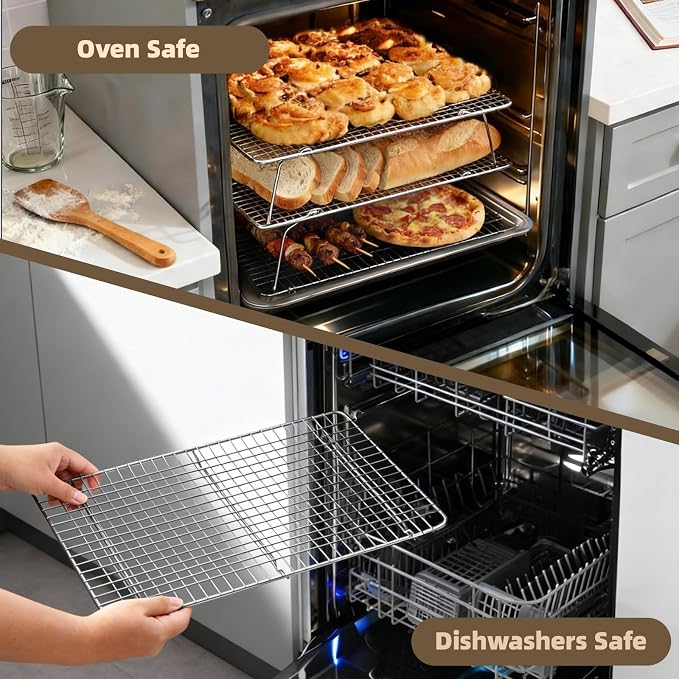 Pleafind 3 PCS Silver Stackable Cooling Rack -16 x 10 Inch Wire Rack, Heavy Duty Stainless Steel Baking Racks, Cooling Racks for Cooking and Baking Cookie Pizza Cake, Oven and Dishwasher Safe