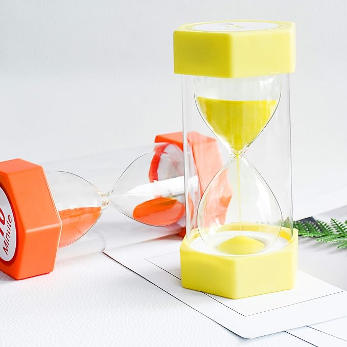 Sand Timer,XINBAOHONG Hourglass Sand Timer 3 Minutes 10 Minutes Timer Clock for Kids Games Classroom Home Office Kitchen Use (Pack of 2) (6.3''X 3.2'', 3 Min(Yellow) and 10 Min(Orange))