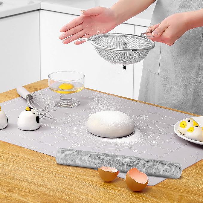 ComSaf Marble Rolling Pin with Wood Cradle 12 Inch White, Non-Stick Dough Roller Professional Essential Kitchen Utensil French Heavy Duty for Baking, Pizza, Fondant, Pie Crust, Cookie, Pastry