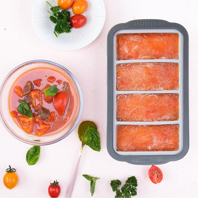 Extra Large Silicone Ice Cube Tray with Lid, Easy Release 1.5 Cup Freezer Trays for Soup, Broth, Sauce & Food Storage, BPA-Free Reusable Freezing Mold, 2 Pack Grey