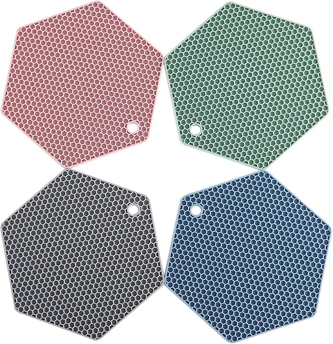 4 Packed Colorful Silicone Trivet Mats - DIY Different Size Dish Drying Mat, Hot Pot Holder for Pots & Pans, Non-Slip & Heat Resistant Kitchen Hot Pads for Countertops & Table, Assorted 4 Colors