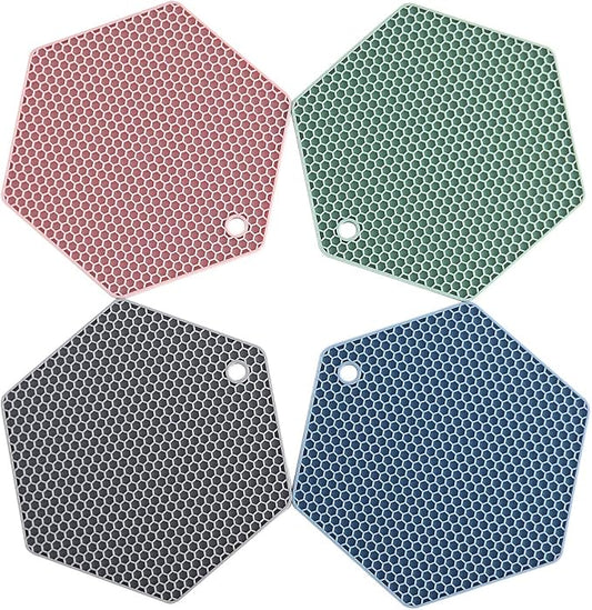 4 Packed Colorful Silicone Trivet Mats - DIY Different Size Dish Drying Mat, Hot Pot Holder for Pots & Pans, Non-Slip & Heat Resistant Kitchen Hot Pads for Countertops & Table, Assorted 4 Colors