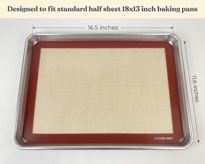 Silicone Baking Mats Set of 2, Half Sheet Nonstick Reusable Extra Thick Baking Sheet Liners for Cookies, Macarons, Bread, Pizza, Pastry, Red