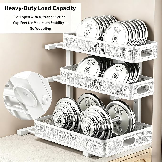 2 Pack Under Sink Organizer, 3-Tier Pull Out Kitchen Cabinet Organizer | 5 Adjustable Heights, Metal Slide Out Bathroom Storage, Makeup Drawer Rack for Bedroom Office Pantry Home Organization, White