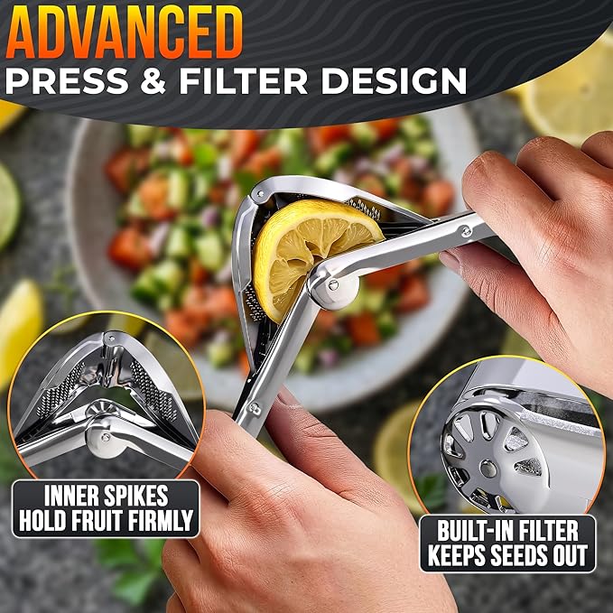 Lemon Squeezer Stainless Steel – Heavy Duty Flat Fold Design, Gets Every Last Drop, Rust Resistant Manual Citrus Juicer for Lemon, Lime, Orange, Easy to Clean, Dishwasher Safe, for Fresh Citrus Drinks