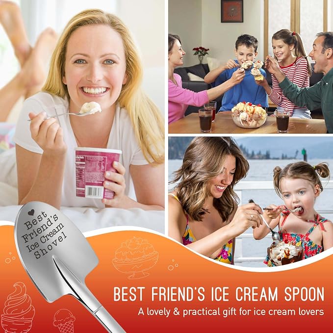 Funny Friendship Gifts for Best Friends Ice Cream Shovel Spoon, Friendship Present for Her/Him, Birthday Gift for Friend, Bestie, Sister, Romantic Dessert Spoon Gift for Girlfriend Boyfriend Partner