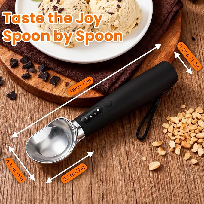 Electric Ice Cream Scoop, Heated Ice Cream Scoop Rechargeable with 3-Level Heat 120-160℉, LED Display, IP67, 2600mAh Battery, For Hardened Ice Cream, Gelato, Shop & Home Use