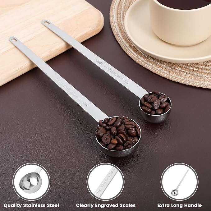 REDANT Long Handle Stainless Steel Measuring Spoons – 1 Tablespoon Coffee Scoop for Ground Coffee & Powder – Accurate Teaspoon Measurement with Funnel Design (1 TPSP)