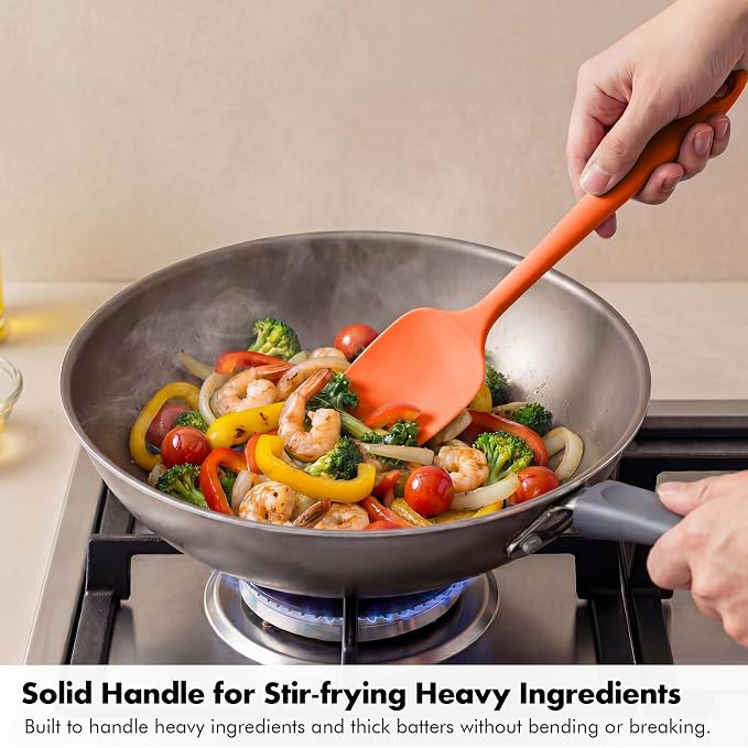 Silicone Spoonula Set: 600ºF Heat Resistant Food Grade Cooking Baking Utensils, Kitchen Flexible Nonstick Rubber Pan Spoon Spatula for Mixing, Scrambling, Scooping (3 Pieces, Multicolor 5)