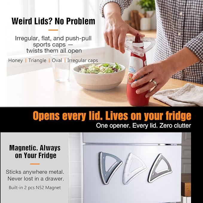 Uinxan Jar Opener-Handheld & Cabinet Mounted with Bracket for Weak Hands | Effortless Opening for Screw Lids, Bottle Caps & Odd-Shaped Tops, Patented, Magnetic Storage, 304 Stainless Steel (Blue)