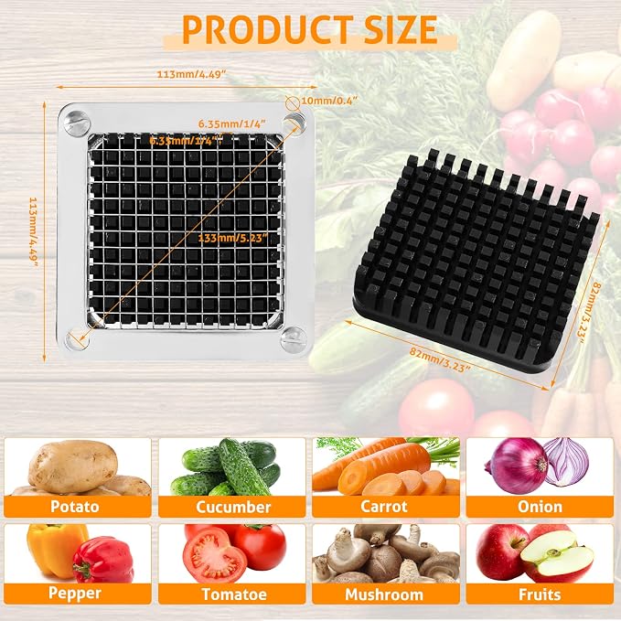 WICHEMI Replacement Chopper Blade 1/4" Blade Commercial Vegetable Chopper Stainless Steel Onion Chopper Dicer Blades and Pusher Block for Tomato Dicer French Fry Cutter (2 Pack)